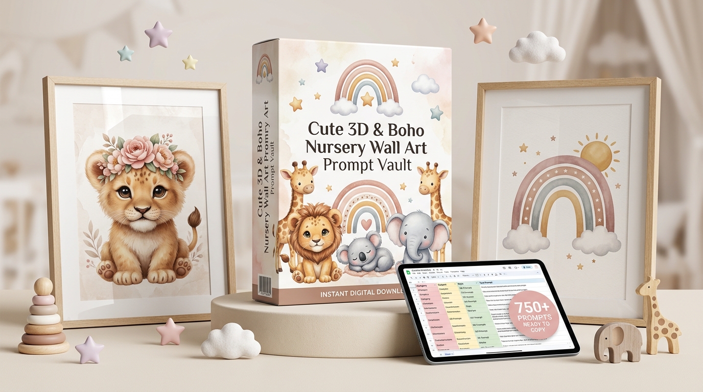 Cute 3D & Boho Nursery Wall Art Prompt Vault Hero Showcase