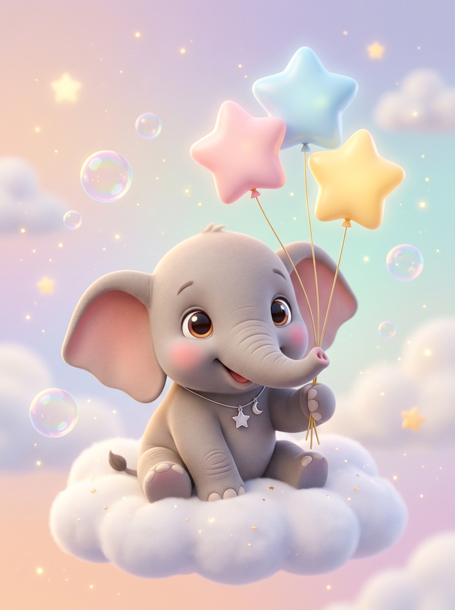 Baby Elephant on Cloud Print
