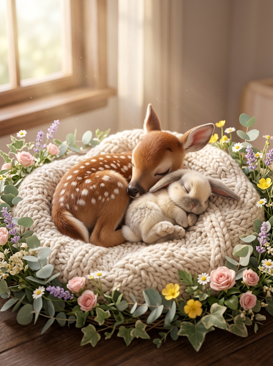 Woodland Baby Bunny & Fawn Print